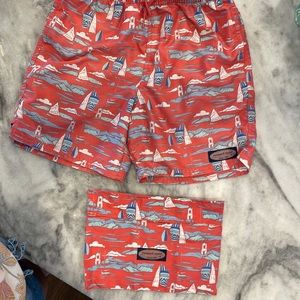 Boys size M 12/14 Vineyard Vines swim trunks and bag. EUC.